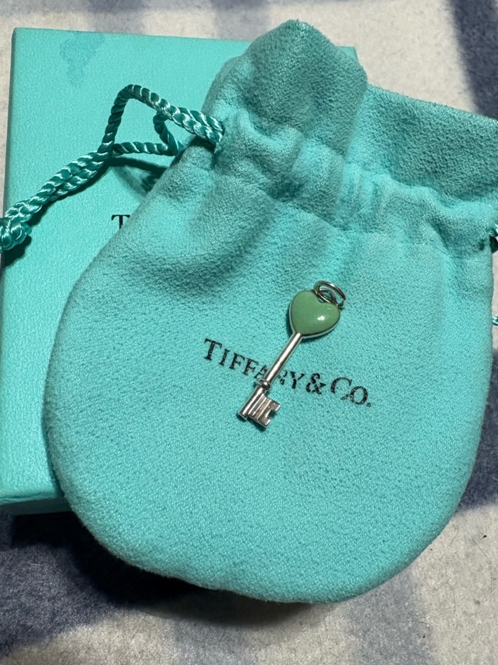 Tiffany & Co. Heart Key Charm in turquoise Enamel
